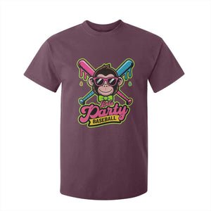 Lets Party Baseball Monkey Game Day T Shirt For Kid Neon Dripping Bats Funny Baseball Fan Party Ball TS02 Maroon Print Your Wear