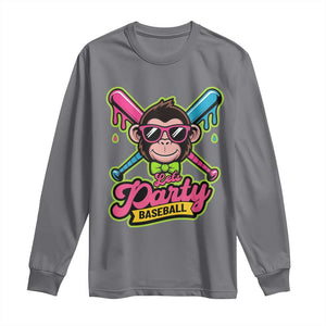 Lets Party Baseball Monkey Game Day Long Sleeve Shirt Neon Dripping Bats Funny Baseball Fan Party Ball TS02 Charcoal Print Your Wear