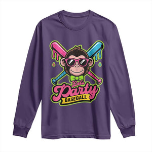 Lets Party Baseball Monkey Game Day Long Sleeve Shirt Neon Dripping Bats Funny Baseball Fan Party Ball TS02 Purple Print Your Wear