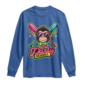 Lets Party Baseball Monkey Game Day Long Sleeve Shirt Neon Dripping Bats Funny Baseball Fan Party Ball TS02 Royal Blue Print Your Wear