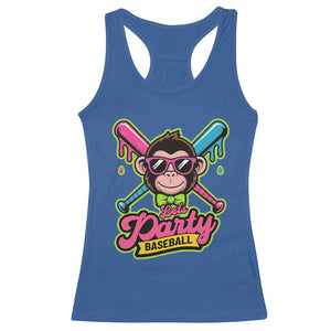 Lets Party Baseball Monkey Game Day Racerback Tank Top Neon Dripping Bats Funny Baseball Fan Party Ball TS02 Royal Blue Print Your Wear
