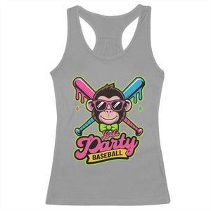 Lets Party Baseball Monkey Game Day Racerback Tank Top Neon Dripping Bats Funny Baseball Fan Party Ball TS02 Sport Gray Print Your Wear