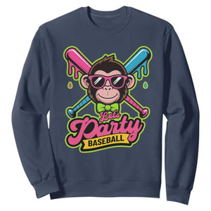 Lets Party Baseball Monkey Game Day Sweatshirt Neon Dripping Bats Funny Baseball Fan Party Ball TS02 Navy Print Your Wear
