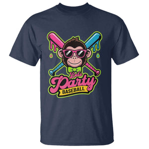 Lets Party Baseball Monkey Game Day T Shirt Neon Dripping Bats Funny Baseball Fan Party Ball TS02 Navy Print Your Wear