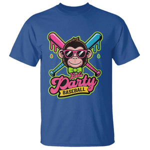 Lets Party Baseball Monkey Game Day T Shirt Neon Dripping Bats Funny Baseball Fan Party Ball TS02 Royal Blue Print Your Wear