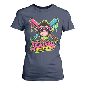 Lets Party Baseball Monkey Game Day T Shirt For Women Neon Dripping Bats Funny Baseball Fan Party Ball TS02 Navy Print Your Wear