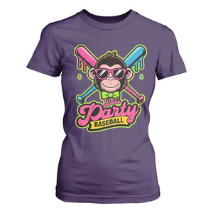 Lets Party Baseball Monkey Game Day T Shirt For Women Neon Dripping Bats Funny Baseball Fan Party Ball TS02 Purple Print Your Wear