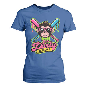 Lets Party Baseball Monkey Game Day T Shirt For Women Neon Dripping Bats Funny Baseball Fan Party Ball TS02 Royal Blue Print Your Wear