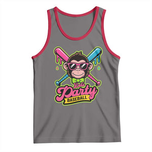 Lets Party Baseball Monkey Game Day Tank Top Neon Dripping Bats Funny Baseball Fan Party Ball TS02 Deep Heather Red Print Your Wear