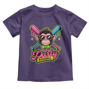 Lets Party Baseball Monkey Game Day Toddler T Shirt Neon Dripping Bats Funny Baseball Fan Party Ball TS02 Purple Print Your Wear