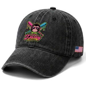 Lets Party Baseball Monkey Game Day Washed Cotton Baseball Cap Neon Dripping Bats Funny Baseball Fan Party Ball TS02 Print Your Wear
