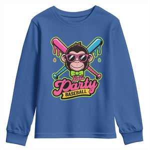 Lets Party Baseball Monkey Game Day Youth Sweatshirt Neon Dripping Bats Funny Baseball Fan Party Ball TS02 Royal Blue Print Your Wear