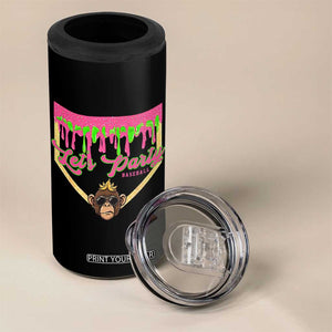 Lets Party Monkey Baseball Game Day 4 in 1 Can Cooler Tumbler Neon Dripping Homeplate Funny Ball Party Fans TS02 Print Your Wear