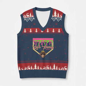 Lets Party Monkey Baseball Game Day V-Neck Knit Sweater Vest Neon Dripping Homeplate Funny Ball Party Fans TS02 Navy Red Print Your Wear