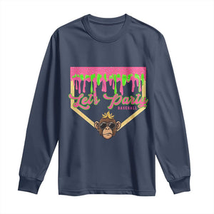 Lets Party Monkey Baseball Game Day Long Sleeve Shirt Neon Dripping Homeplate Funny Ball Party Fans TS02 Navy Print Your Wear