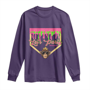 Lets Party Monkey Baseball Game Day Long Sleeve Shirt Neon Dripping Homeplate Funny Ball Party Fans TS02 Purple Print Your Wear