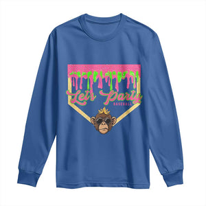 Lets Party Monkey Baseball Game Day Long Sleeve Shirt Neon Dripping Homeplate Funny Ball Party Fans TS02 Royal Blue Print Your Wear