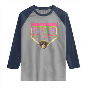 Lets Party Monkey Baseball Game Day Raglan Shirt Neon Dripping Homeplate Funny Ball Party Fans TS02 Sport Gray Navy Print Your Wear