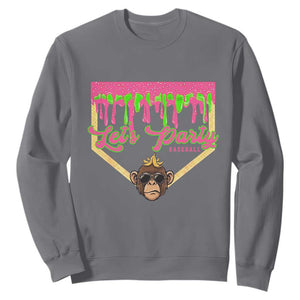 Lets Party Monkey Baseball Game Day Sweatshirt Neon Dripping Homeplate Funny Ball Party Fans TS02 Charcoal Print Your Wear