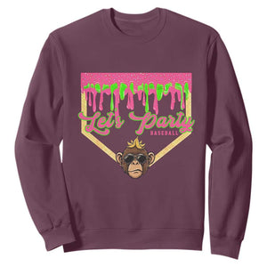 Lets Party Monkey Baseball Game Day Sweatshirt Neon Dripping Homeplate Funny Ball Party Fans TS02 Maroon Print Your Wear