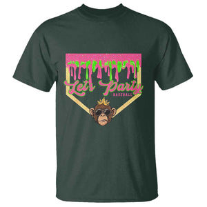 Lets Party Monkey Baseball Game Day T Shirt Neon Dripping Homeplate Funny Ball Party Fans TS02 Dark Forest Green Print Your Wear