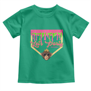 Lets Party Monkey Baseball Game Day Toddler T Shirt Neon Dripping Homeplate Funny Ball Party Fans TS02 Irish Green Print Your Wear