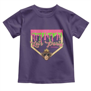 Lets Party Monkey Baseball Game Day Toddler T Shirt Neon Dripping Homeplate Funny Ball Party Fans TS02 Purple Print Your Wear