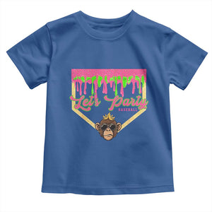 Lets Party Monkey Baseball Game Day Toddler T Shirt Neon Dripping Homeplate Funny Ball Party Fans TS02 Royal Blue Print Your Wear
