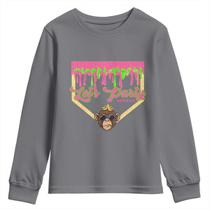 Lets Party Monkey Baseball Game Day Youth Sweatshirt Neon Dripping Homeplate Funny Ball Party Fans TS02 Charcoal Print Your Wear