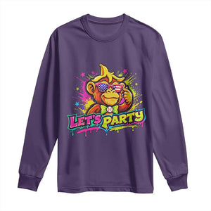 Lets Party Baseball Monkey Colorful Graphic Long Sleeve Shirt American Flag Game Day Fans Ball Party Vibes TS02 Purple Print Your Wear