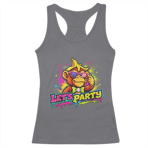 Lets Party Baseball Monkey Colorful Graphic Racerback Tank Top American Flag Game Day Fans Ball Party Vibes TS02 Charcoal Print Your Wear