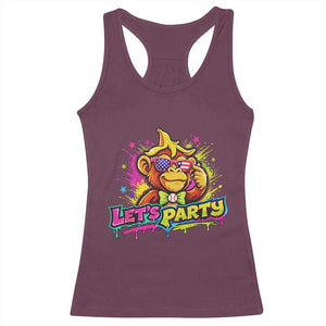 Lets Party Baseball Monkey Colorful Graphic Racerback Tank Top American Flag Game Day Fans Ball Party Vibes TS02 Maroon Print Your Wear