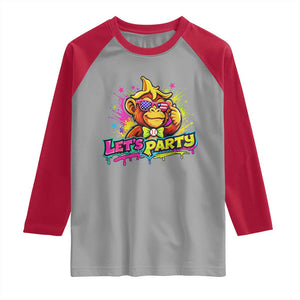 Lets Party Baseball Monkey Colorful Graphic Raglan Shirt American Flag Game Day Fans Ball Party Vibes TS02 Sport Gray Red Print Your Wear