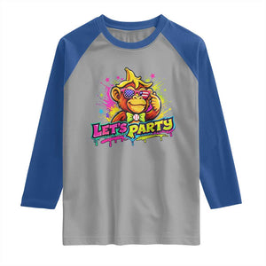 Lets Party Baseball Monkey Colorful Graphic Raglan Shirt American Flag Game Day Fans Ball Party Vibes TS02 Sport Gray Royal Print Your Wear