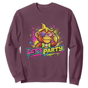 Lets Party Baseball Monkey Colorful Graphic Sweatshirt American Flag Game Day Fans Ball Party Vibes TS02 Maroon Print Your Wear