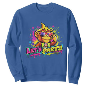Lets Party Baseball Monkey Colorful Graphic Sweatshirt American Flag Game Day Fans Ball Party Vibes TS02 Royal Blue Print Your Wear