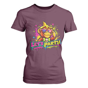Lets Party Baseball Monkey Colorful Graphic T Shirt For Women American Flag Game Day Fans Ball Party Vibes TS02 Maroon Print Your Wear