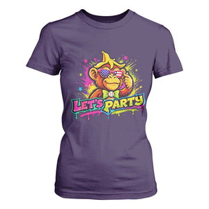 Lets Party Baseball Monkey Colorful Graphic T Shirt For Women American Flag Game Day Fans Ball Party Vibes TS02 Purple Print Your Wear