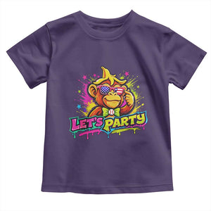 Lets Party Baseball Monkey Colorful Graphic Toddler T Shirt American Flag Game Day Fans Ball Party Vibes TS02 Purple Print Your Wear