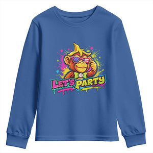 Lets Party Baseball Monkey Colorful Graphic Youth Sweatshirt American Flag Game Day Fans Ball Party Vibes TS02 Royal Blue Print Your Wear