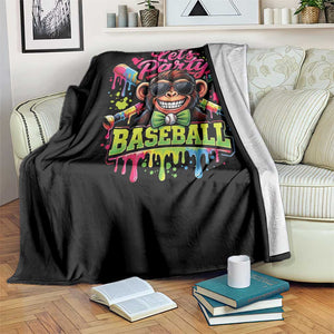 Lets Party Baseball Monkey Neon Dripping Graphic Throw Blanket Funny Ball Party Game Day Fans TS02 Print Your Wear