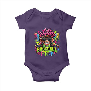 Lets Party Baseball Monkey Neon Dripping Graphic Baby Onesie Funny Ball Party Game Day Fans TS02 Purple Print Your Wear