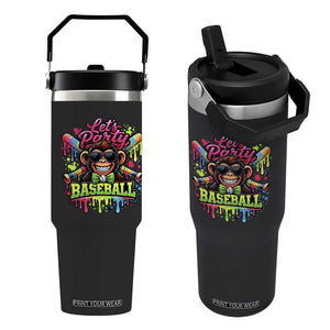 Lets Party Baseball Monkey Neon Dripping Graphic Flip Straw Tumbler Funny Ball Party Game Day Fans TS02 One Size: 30 oz Black Print Your Wear