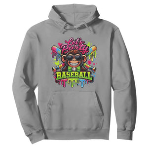 Lets Party Baseball Monkey Neon Dripping Graphic Hoodie Funny Ball Party Game Day Fans TS02 Sport Gray Print Your Wear