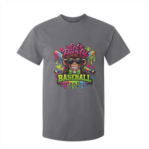 Lets Party Baseball Monkey Neon Dripping Graphic T Shirt For Kid Funny Ball Party Game Day Fans TS02 Charcoal Print Your Wear