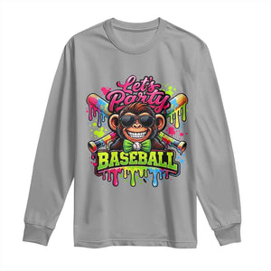 Lets Party Baseball Monkey Neon Dripping Graphic Long Sleeve Shirt Funny Ball Party Game Day Fans TS02 Sport Gray Print Your Wear