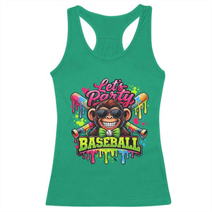 Lets Party Baseball Monkey Neon Dripping Graphic Racerback Tank Top Funny Ball Party Game Day Fans TS02 Irish Green Print Your Wear