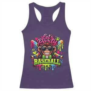 Lets Party Baseball Monkey Neon Dripping Graphic Racerback Tank Top Funny Ball Party Game Day Fans TS02 Purple Print Your Wear