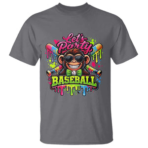 Lets Party Baseball Monkey Neon Dripping Graphic T Shirt Funny Ball Party Game Day Fans TS02 Charcoal Print Your Wear