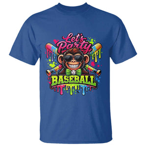 Lets Party Baseball Monkey Neon Dripping Graphic T Shirt Funny Ball Party Game Day Fans TS02 Royal Blue Print Your Wear